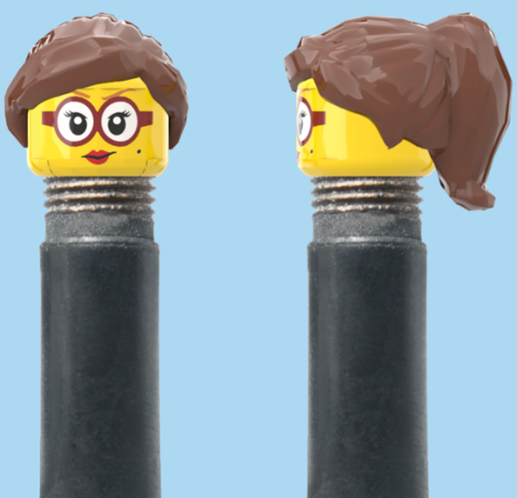 Red Lipstick & Glasses | Brown Half Pony Hairdo | AV | Brick Caps | Sold as Pair
