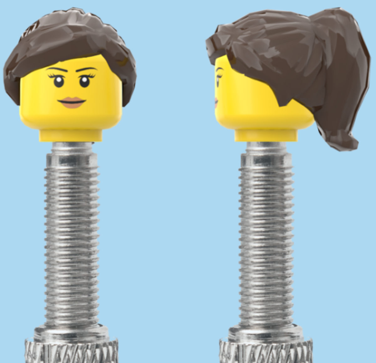 Simple Smile, Eyelashes & Lipstick | Black Half Pony Hairdo | FV | Brick Caps | Sold as Pair