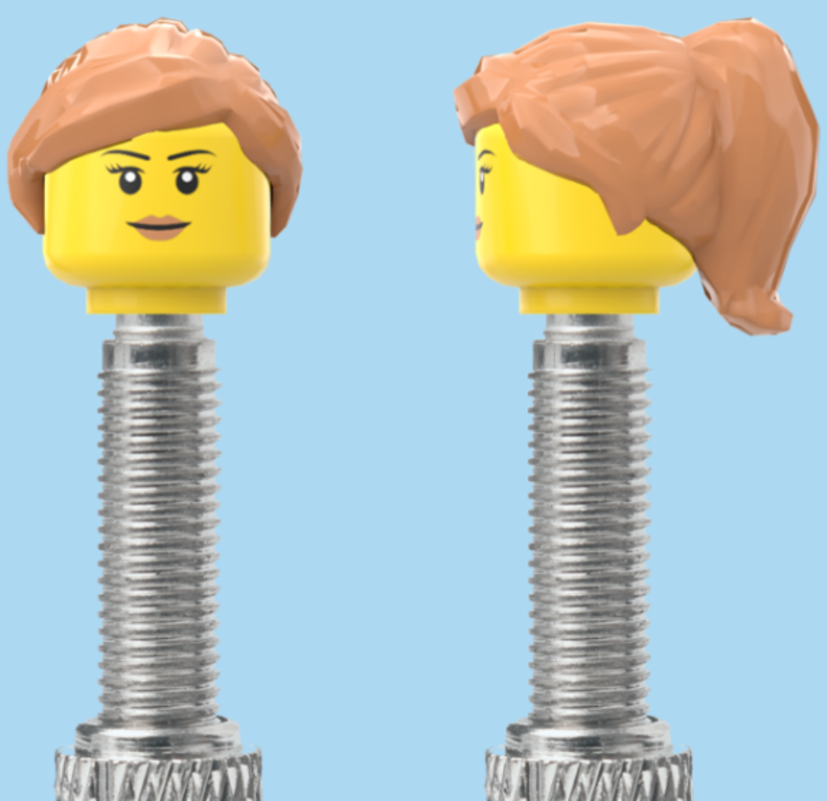 Simple Smile, Eyelashes & Lipstick | Tan Half Pony Hairdo | FV | Brick Caps | Sold as Pair