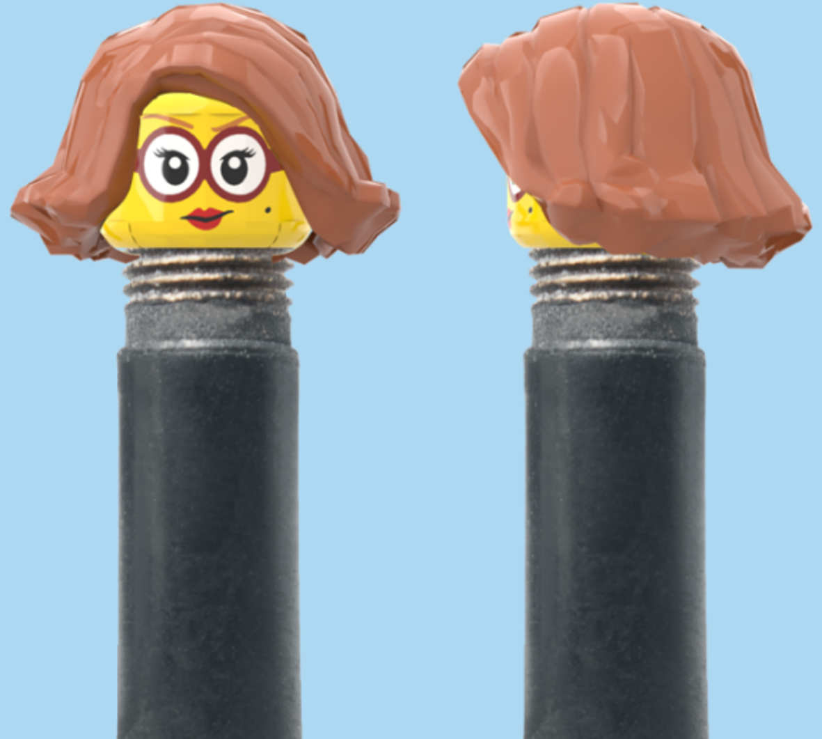 Red Lipstick & Glasses | Brown Bob Cut Hairdo | AV | Brick Caps | Sold as Pair
