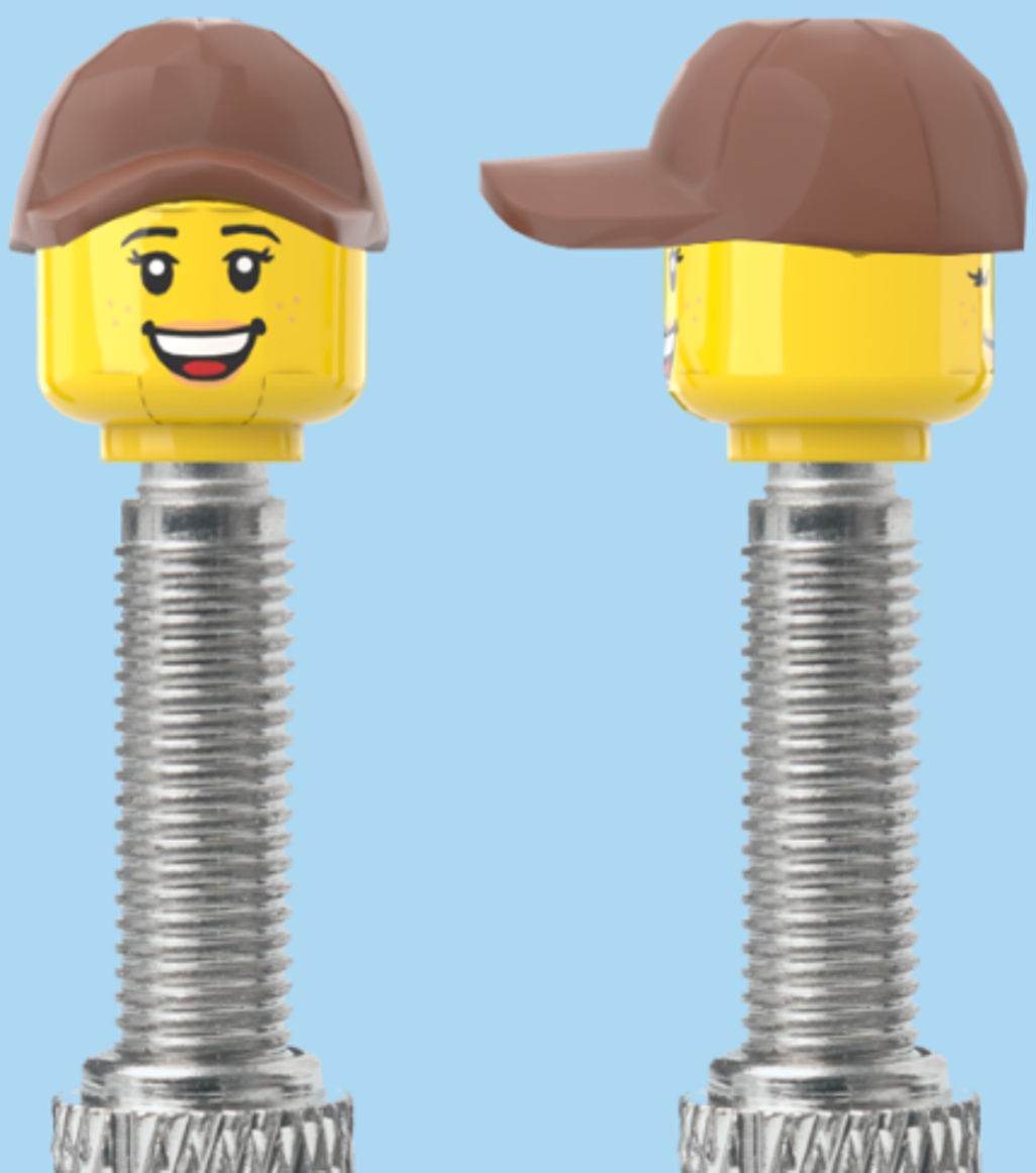2 Faces with Freckles & Lipsick | Open Mouth Smile Face | Closed Eye Smile Face | Brown Cap | FV | Brick Caps | Sold as Pair