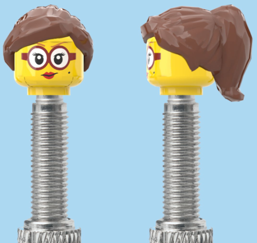 Red Lipstick & Glasses | Brown Half Pony Hairdo | FV | Brick Caps | Sold as Pair