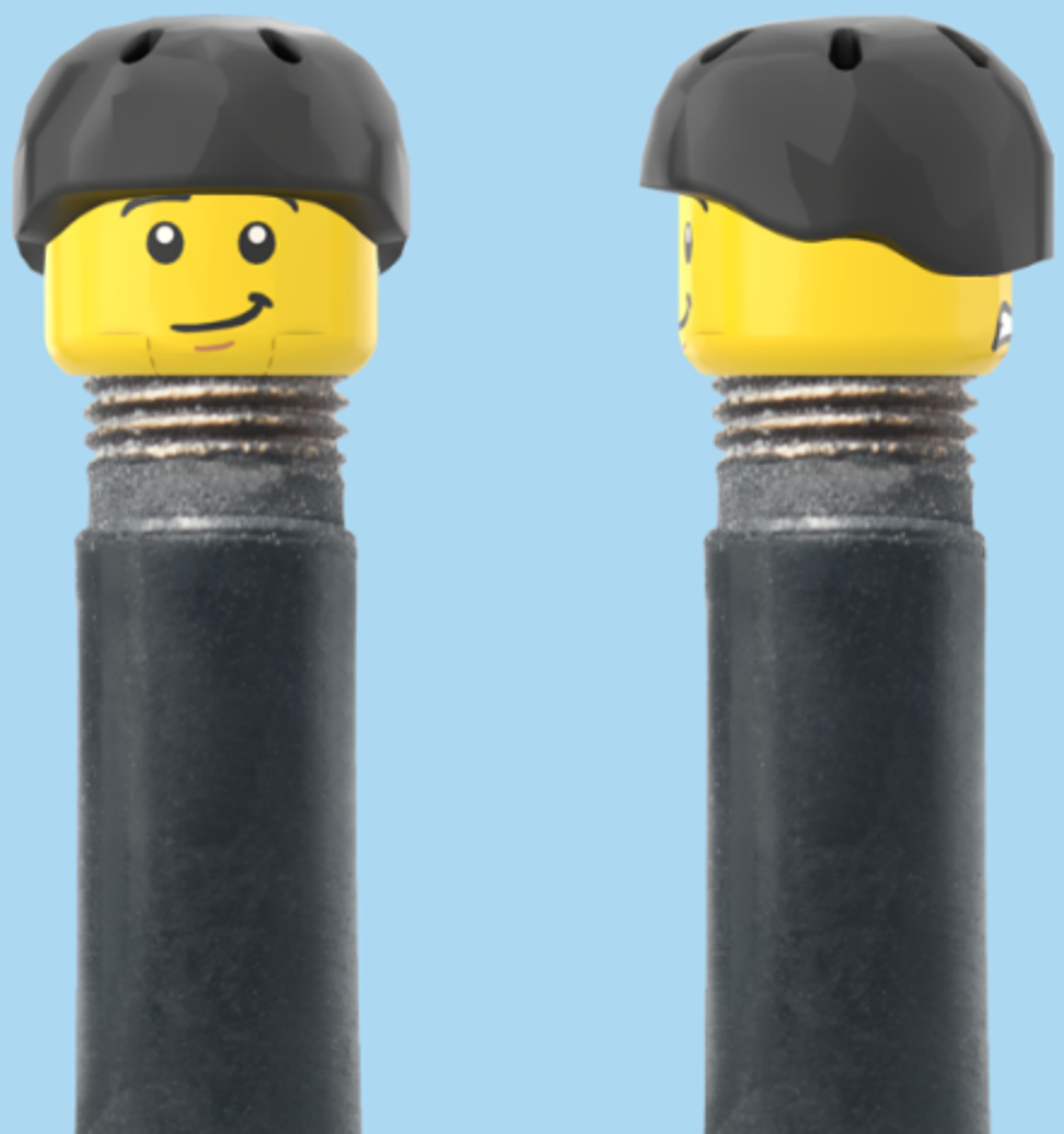 2 Faces | Worried Look Face | Half Smile Face | Black Helmet | AV | Brick Caps | Sold as Pair