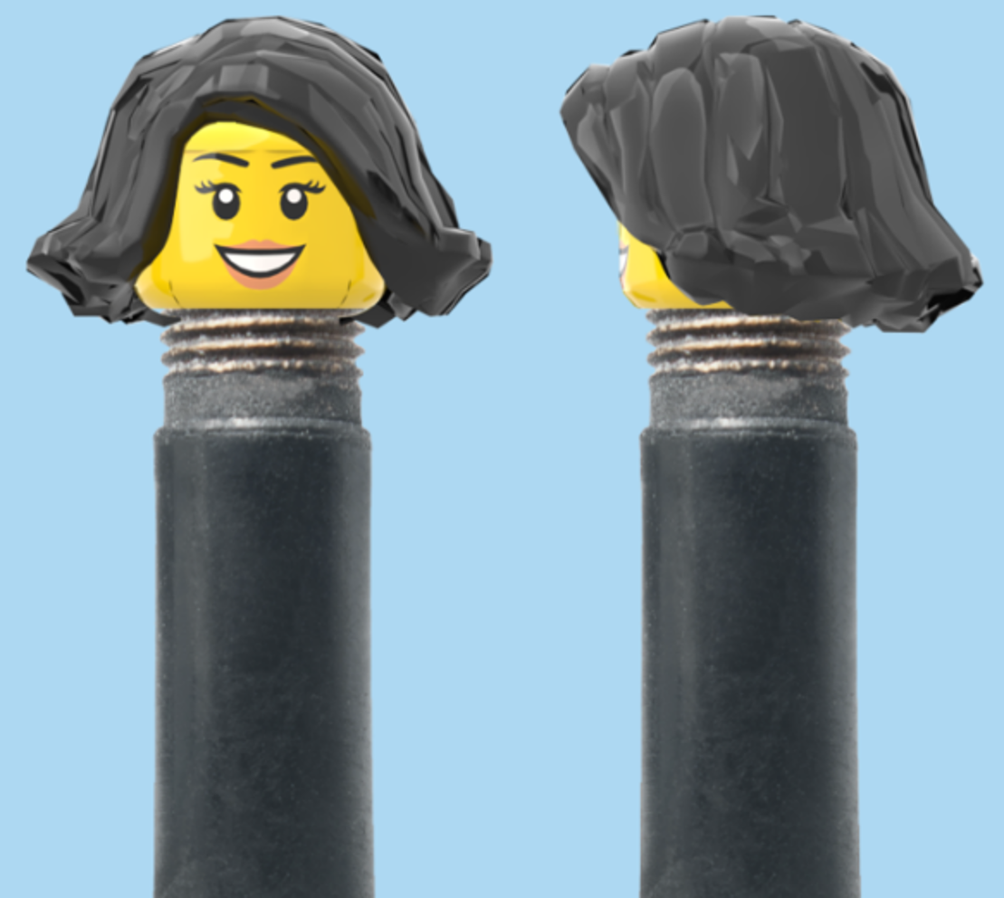 Teeth Smile Face with Eyelashes & Lipstick | Black Bob Cut Hairdo | AV | Brick Caps | Sold as Pair