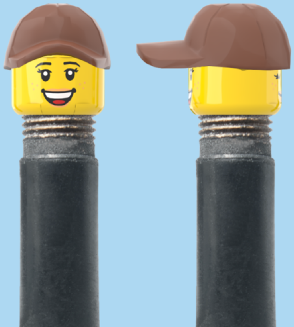 2 Faces with Freckles & Lipsick | Open Mouth Smile Face | Closed Eye Smile Face | Brown Cap | AV | Brick Caps | Sold as Pair