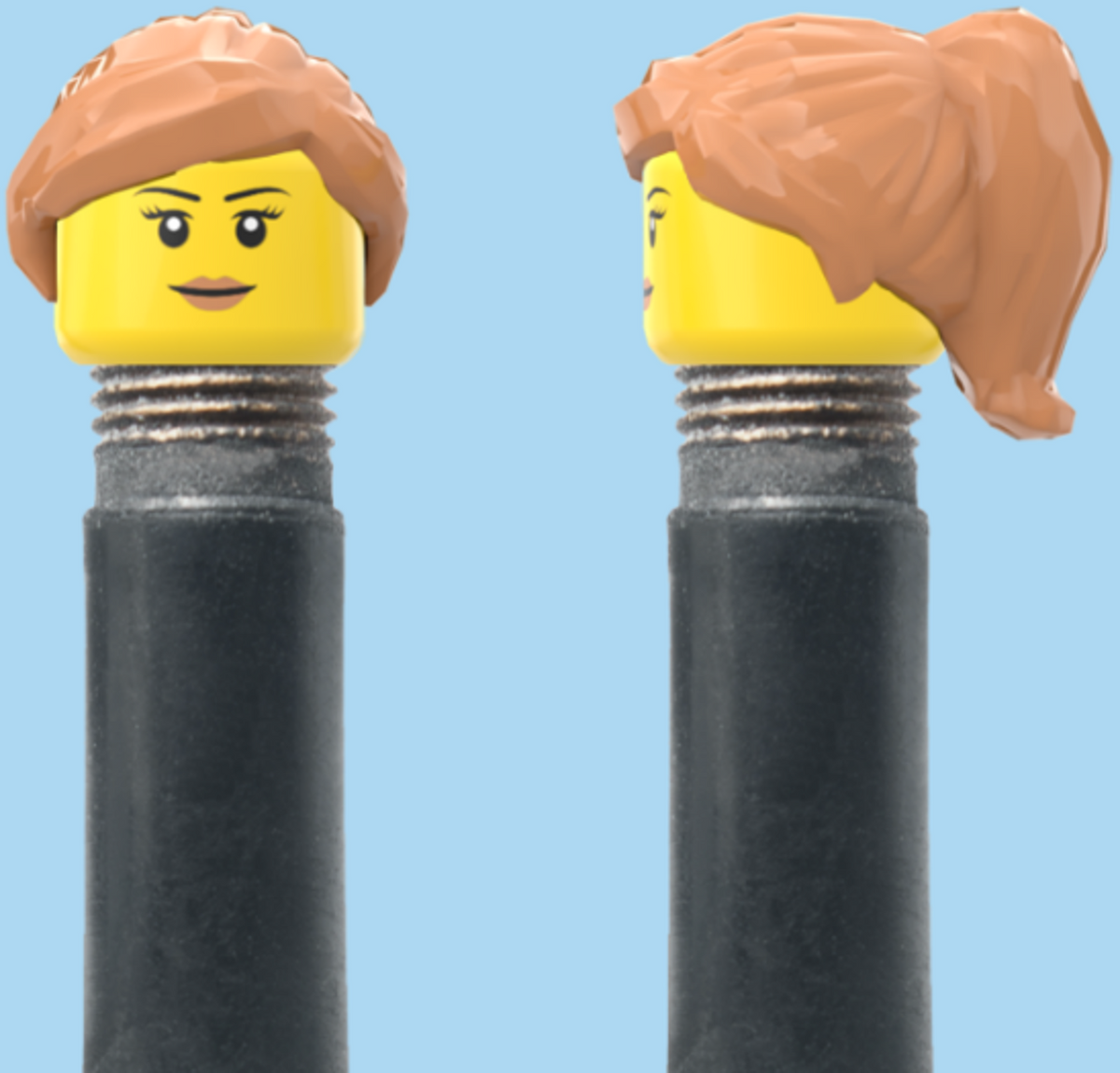 Simple Smile, Eyelashes & Lipstick | Tan Half Pony Hairdo | AV | Brick Caps | Sold as Pair