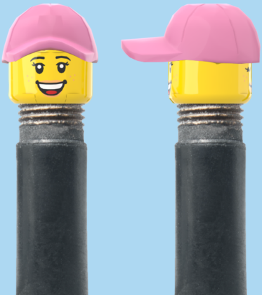 2 Faces with Freckles & Lipsick | Open Mouth Smile Face | Closed Eye Smile Face | Pink Cap | AV | Brick Caps | Sold as Pair