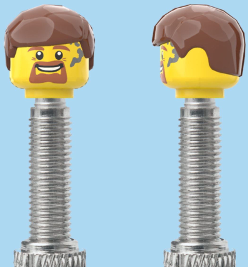 Goatee Grease Smile Face | Smooth Brown Hairdo | FV | Brick Caps | Sold as Pair