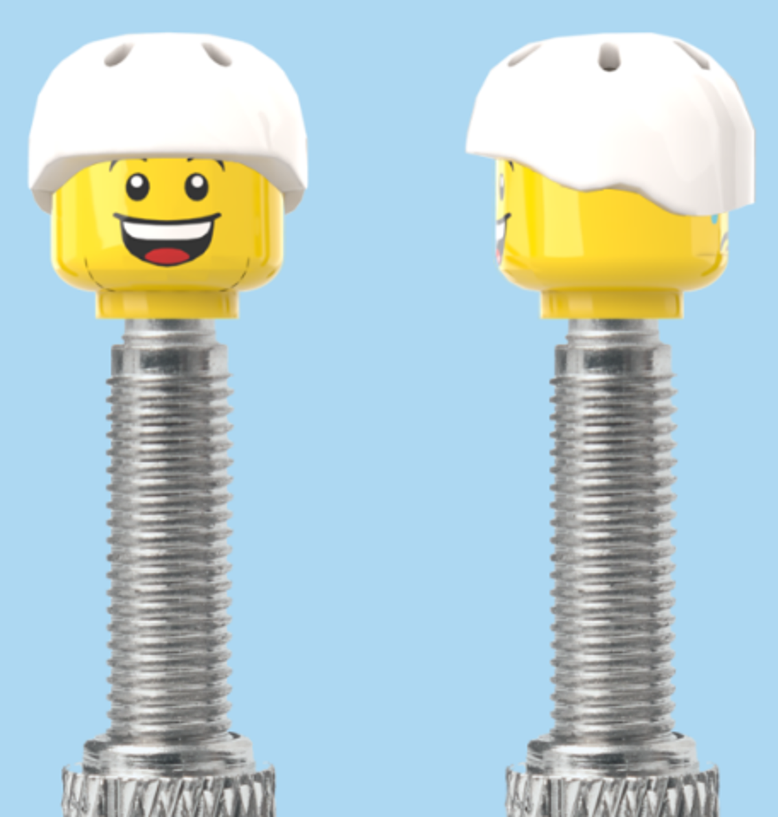 2 Faces | Open Mouth Smile Face | Sad Tear Face | Helmet White | FV | Brick Caps | Sold as Pair