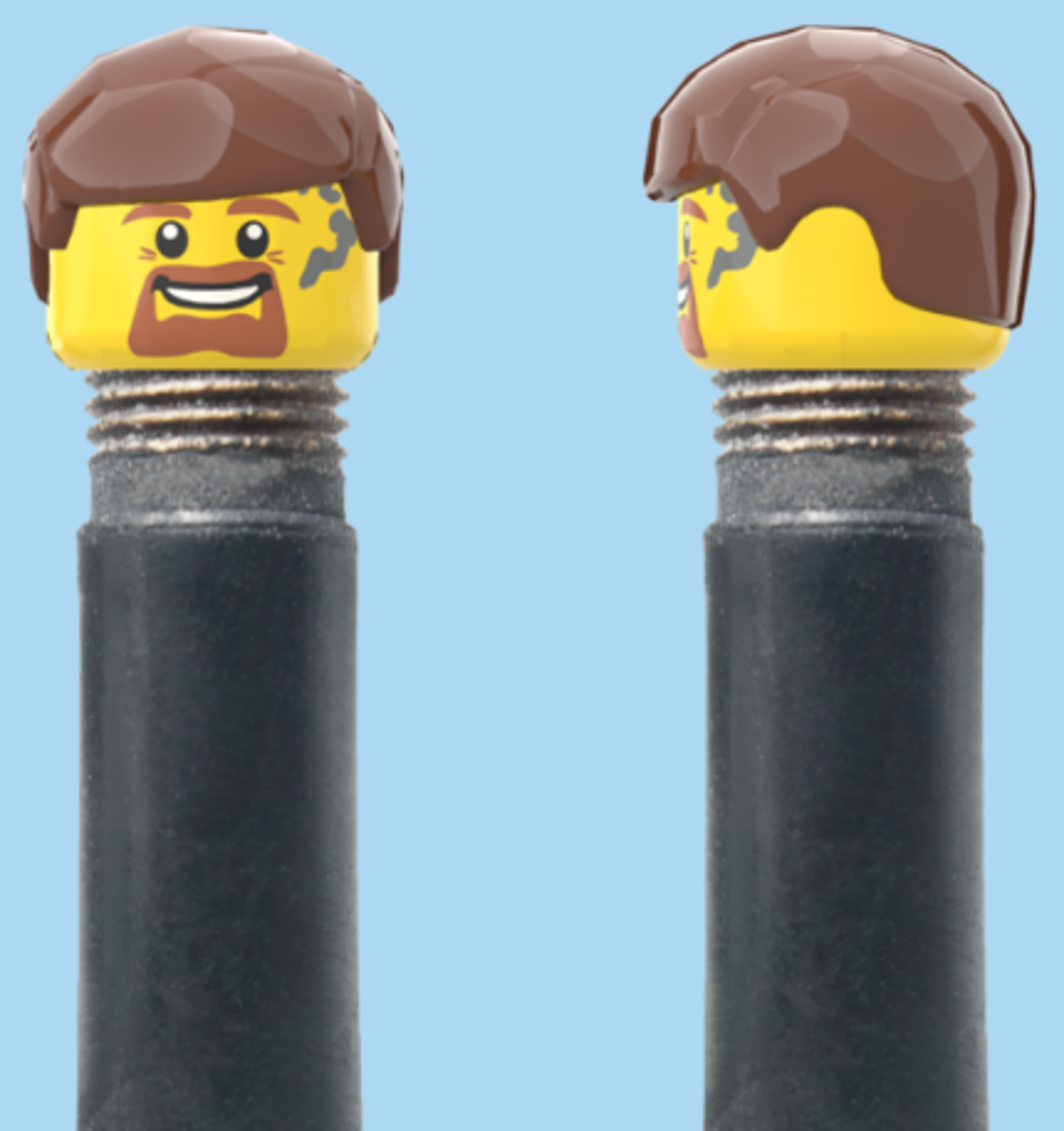 Goatee Grease Smile Face | Smooth Brown Hairdo | AV | Brick Caps | Sold as Pair