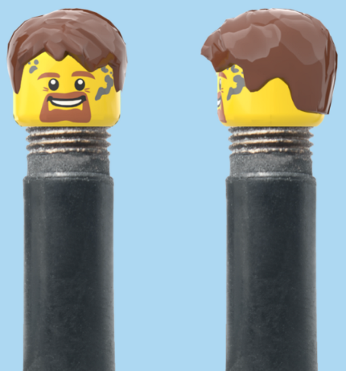Goatee Grease Smile Face | Half Smooth Brown Hairdo | AV | Brick Caps | Sold as Pair