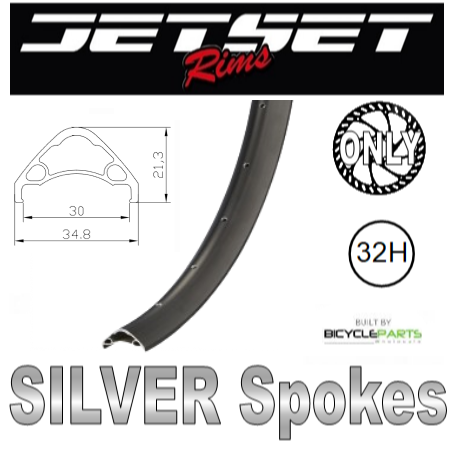 WHEEL - 29er Jetset AM-30 DH+ 32H S/j Black Rim, FRONT 15mm T/A (110mm OLD) 6 Bolt Disc Sealed KT Boost Black Hub, SILVER Spokes