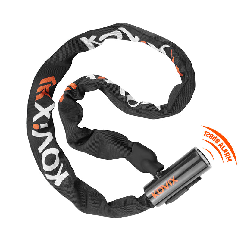 ALARM CHAIN LOCK, 8mm x 1200mm, built-in 120dB anti-theft alarm, suitable for bikes & scooters, includes CR2 battery - KOVIX