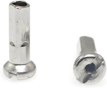 NIPPLES Pillar 12g Brass, 16mm Silver (Individual) (E-Bike Nipple) (4.6mm spoke hole required in rim)