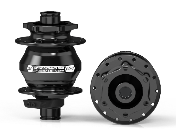 Available for Special Order via Email - DYNAMO HUB Shutter Precision, Model PD-7, 12mm Thru Axle, 100mm OLD, 28H, 6 Bolt Disc, Black
