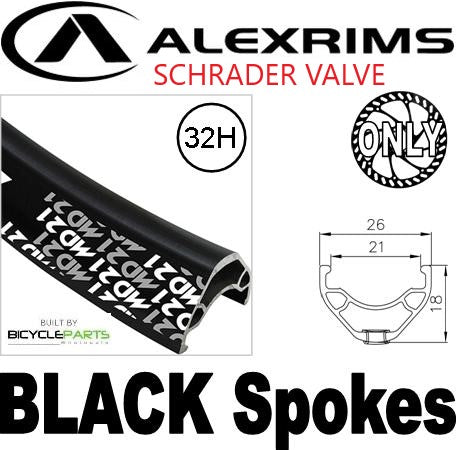 WHEEL - 29er Alex MD21 32H P/j Black Rim with Eyelets, Schrader Valve, 8/11 SPEED 12mm T/A (142mm OLD) 6 Bolt Disc Sealed Novatec Black Hub, BLACK Spokes