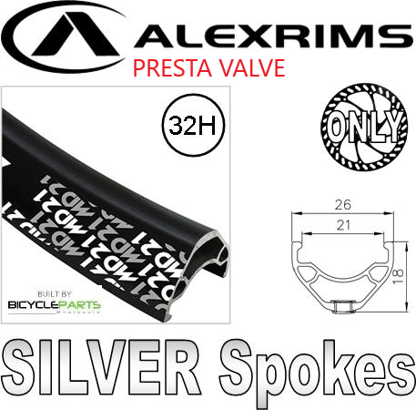 WHEEL - 29er Alex MD21 32H P/j Black Rim, FRONT 12mm T/A (110mm OLD) Centerlock Disc Sealed Novatec Black Hub, SILVER Spokes