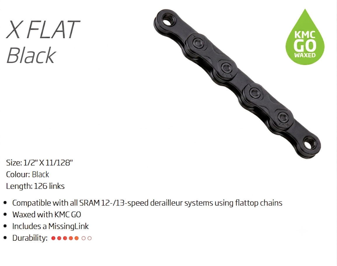 "NEW" - CHAIN - X FlatW, 1/2 x 11/128 x 126L, w/CL550F-Black, Black/Black, for Sram flat top 12/13 speed only