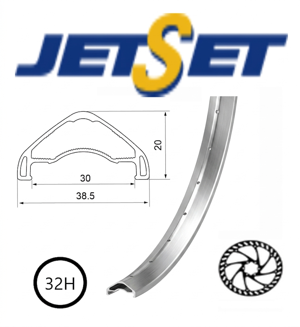 "NEW" - RIM 27.5/650B x 30mm - JETSET AM-30HO+ 32H - (584 x 30) - Presta Valve - Disc Brake - D/W - Tubeless Ready - POLISHED SILVER - Welded Join - ARCOS system - Quality Jetset rim made in Taiwan