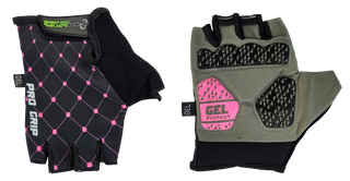 A NEW ITEM - BLACK with PINK dots GLOVES  -  PRO SERIES, Amara Palm, Lycra Towel GEL Padding, XL