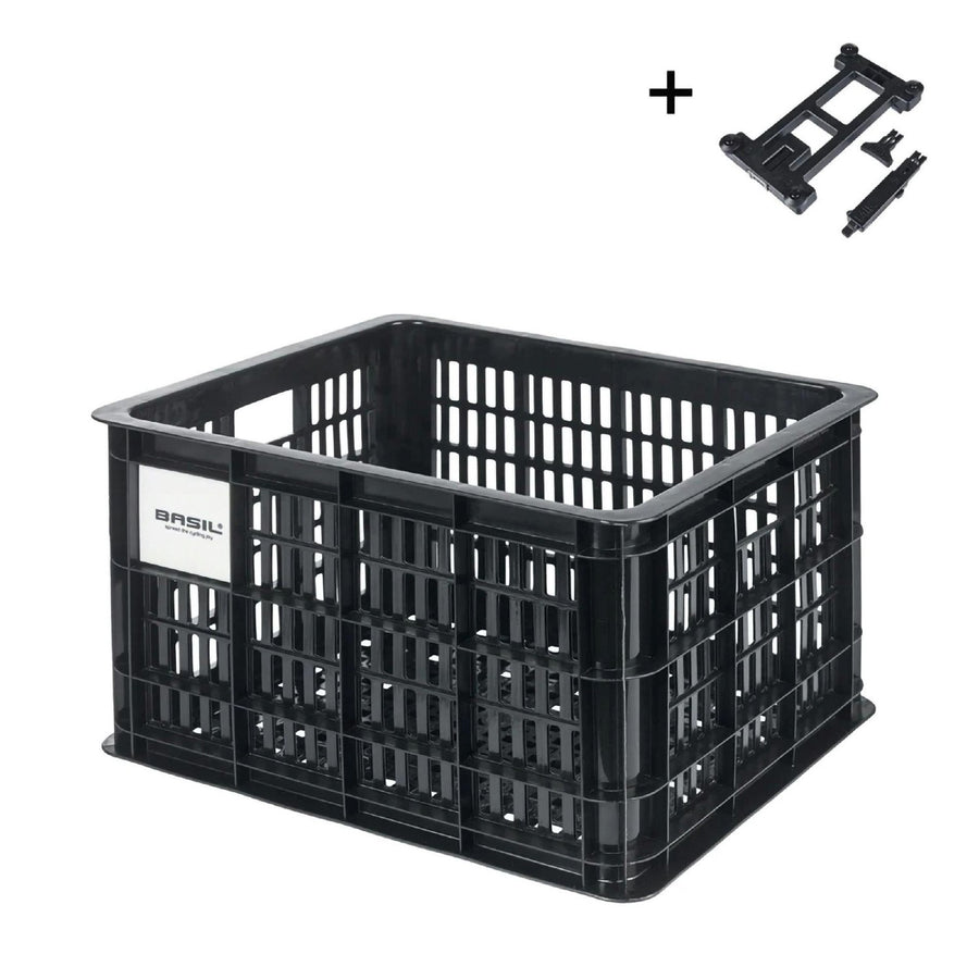 BASIL BICYCLE CRATE MIK 2.0 M 29.5L BLACK RECYCLED LOCKABLE