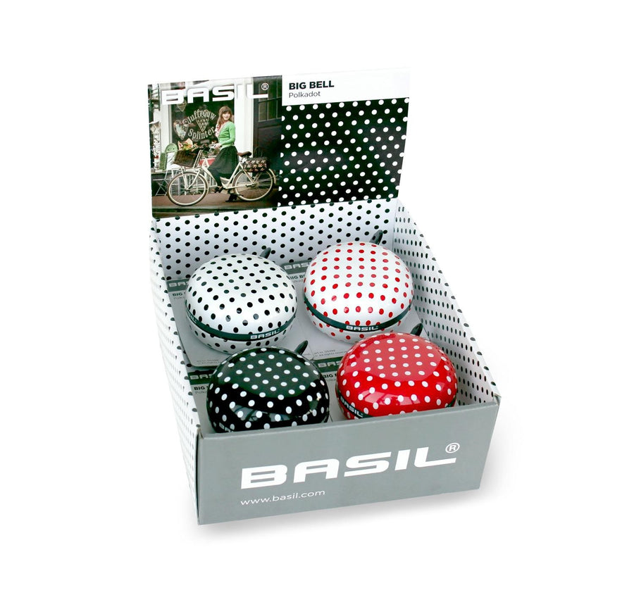 BASIL BIG BELL POLKADOT BIKE BELL 4PCS IN POS DISP